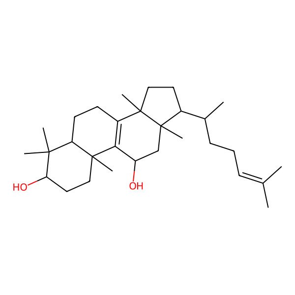 2D Structure of (3S,5R,10S,11S,13R,14R,17R)-4,4,10,13,14-pentamethyl-17-[(2S)-6-methylhept-5-en-2-yl]-2,3,5,6,7,11,12,15,16,17-decahydro-1H-cyclopenta[a]phenanthrene-3,11-diol