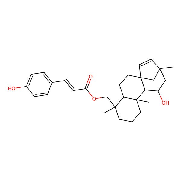 2D Structure of [(1S,4R,5R,9S,10R,11S,13S)-11-hydroxy-5,9,13-trimethyl-5-tetracyclo[11.2.1.01,10.04,9]hexadec-14-enyl]methyl (Z)-3-(4-hydroxyphenyl)prop-2-enoate