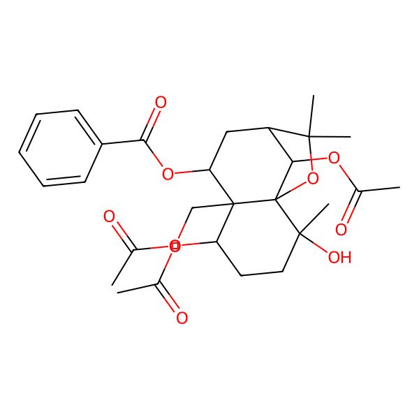 2D Structure of [5,12-Diacetyloxy-6-(acetyloxymethyl)-2-hydroxy-2,10,10-trimethyl-11-oxatricyclo[7.2.1.01,6]dodecan-7-yl] benzoate