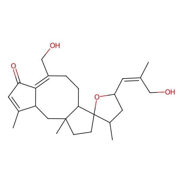 2D Structure of 8'-(Hydroxymethyl)-5-(3-hydroxy-2-methylprop-1-enyl)-1',3,4'-trimethylspiro[oxolane-2,12'-tricyclo[9.3.0.03,7]tetradeca-4,7-diene]-6'-one