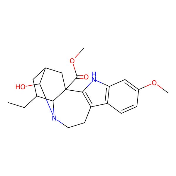 2D Structure of methyl (1S,14R,15R,17S,18S)-17-ethyl-14-hydroxy-6-methoxy-3,13-diazapentacyclo[13.3.1.02,10.04,9.013,18]nonadeca-2(10),4(9),5,7-tetraene-1-carboxylate