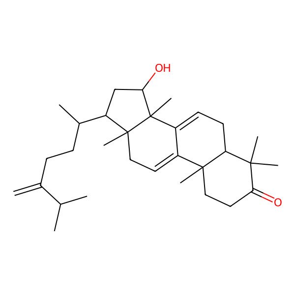 2D Structure of 15-Hydroxy-4,4,10,13,14-pentamethyl-17-(6-methyl-5-methylideneheptan-2-yl)-1,2,5,6,12,15,16,17-octahydrocyclopenta[a]phenanthren-3-one