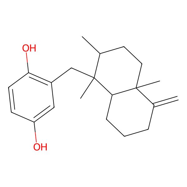 2D Structure of 2-[[(1S,2R,4aS,8aR)-1,2,4a-trimethyl-5-methylidene-3,4,6,7,8,8a-hexahydro-2H-naphthalen-1-yl]methyl]benzene-1,4-diol