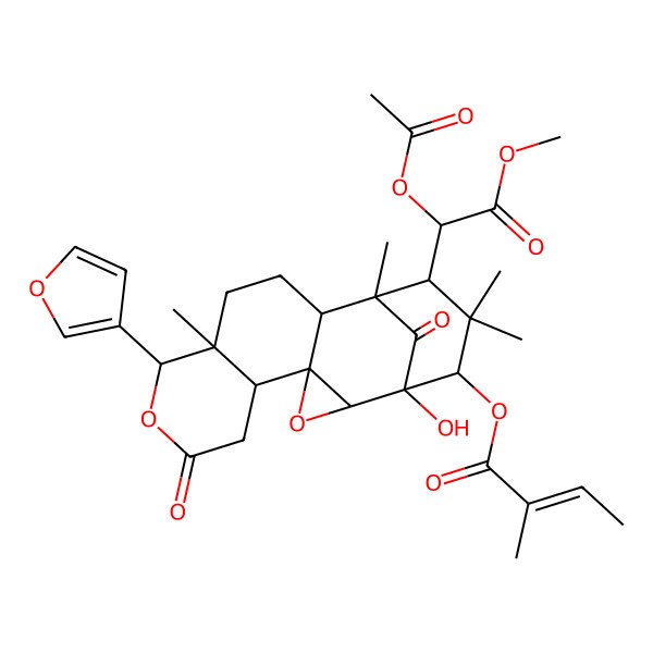 2D Structure of [(1S,2R,4S,5R,9R,10R,13R,14S,15S,17S)-15-[(1S)-1-acetyloxy-2-methoxy-2-oxoethyl]-9-(furan-3-yl)-1-hydroxy-10,14,16,16-tetramethyl-7,18-dioxo-3,8-dioxapentacyclo[12.3.1.02,4.04,13.05,10]octadecan-17-yl] (E)-2-methylbut-2-enoate