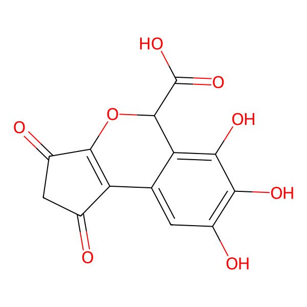2D Structure of 6,7,8-trihydroxy-1,3-dioxo-5H-cyclopenta[c]isochromene-5-carboxylic acid