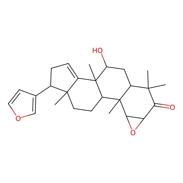 2D Structure of (1R,2R,3S,5S,8R,10R,11R,15R,16S)-15-(furan-3-yl)-10-hydroxy-2,7,7,11,16-pentamethyl-4-oxapentacyclo[9.7.0.02,8.03,5.012,16]octadec-12-en-6-one