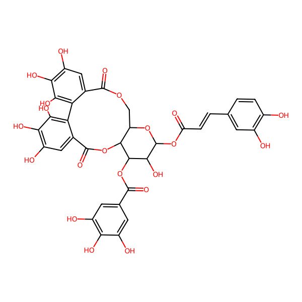 2D Structure of [(10S,11R,12R,13S,15R)-13-[(E)-3-(3,4-dihydroxyphenyl)prop-2-enoyl]oxy-3,4,5,12,21,22,23-heptahydroxy-8,18-dioxo-9,14,17-trioxatetracyclo[17.4.0.02,7.010,15]tricosa-1(23),2,4,6,19,21-hexaen-11-yl] 3,4,5-trihydroxybenzoate