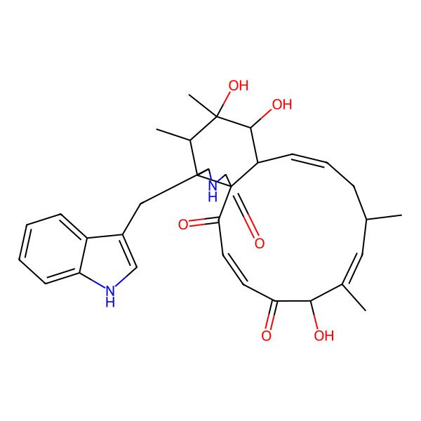 2D Structure of (1R,3E,6R,7Z,9S,11E,13R,14S,15R,16S,17R,18S)-6,14,15-trihydroxy-18-(1H-indol-3-ylmethyl)-7,9,15,16-tetramethyl-19-azatricyclo[11.7.0.01,17]icosa-3,7,11-triene-2,5,20-trione