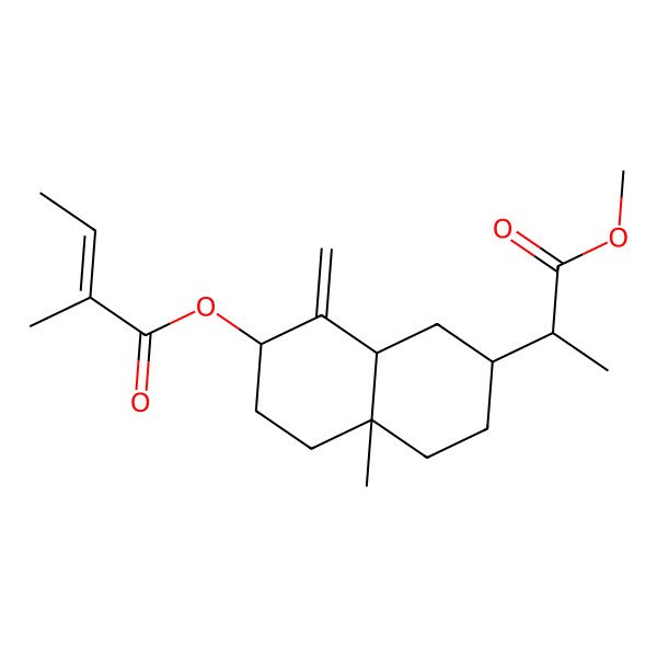 2D Structure of [(2S,4aS,7R,8aR)-7-[(2R)-1-methoxy-1-oxopropan-2-yl]-4a-methyl-1-methylidene-2,3,4,5,6,7,8,8a-octahydronaphthalen-2-yl] (E)-2-methylbut-2-enoate