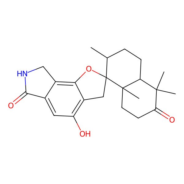 2D Structure of 4'-hydroxy-1,1,4a,6-tetramethylspiro[3,4,6,7,8,8a-hexahydronaphthalene-5,2'-7,8-dihydro-3H-furo[2,3-e]isoindole]-2,6'-dione