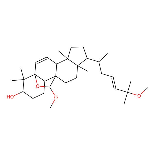 2D Structure of (1S,4S,5S,8R,9R,12S,13S,16S,19R)-19-methoxy-8-[(E,2R)-6-methoxy-6-methylhept-4-en-2-yl]-5,9,17,17-tetramethyl-18-oxapentacyclo[10.5.2.01,13.04,12.05,9]nonadec-2-en-16-ol