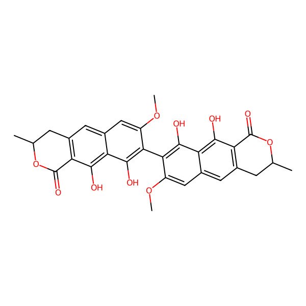 2D Structure of 8-(9,10-Dihydroxy-7-methoxy-3-methyl-1-oxo-3,4-dihydrobenzo[g]isochromen-8-yl)-9,10-dihydroxy-7-methoxy-3-methyl-3,4-dihydrobenzo[g]isochromen-1-one