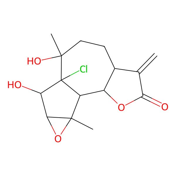 2D Structure of (1S,2S,6S,9R,10R,11R,12S,14R)-10-chloro-9,11-dihydroxy-9,14-dimethyl-5-methylidene-3,13-dioxatetracyclo[8.4.0.02,6.012,14]tetradecan-4-one