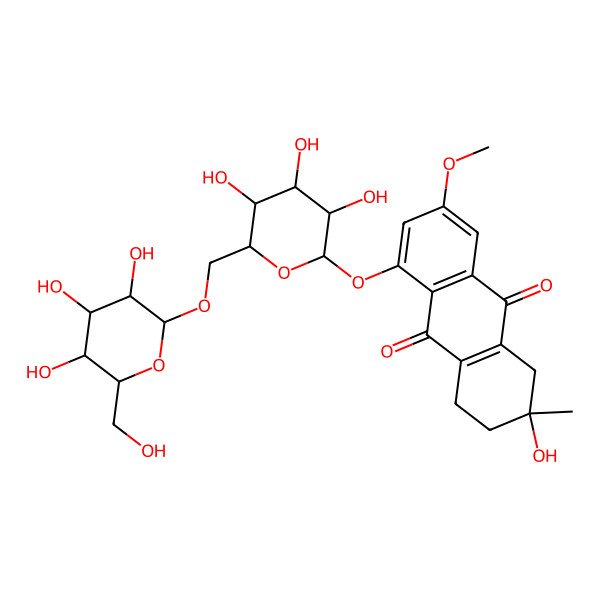 2D Structure of (3R)-3-hydroxy-6-methoxy-3-methyl-8-[(2S,3R,4S,5S,6R)-3,4,5-trihydroxy-6-[[(2R,3R,4S,5S,6R)-3,4,5-trihydroxy-6-(hydroxymethyl)oxan-2-yl]oxymethyl]oxan-2-yl]oxy-2,4-dihydro-1H-anthracene-9,10-dione