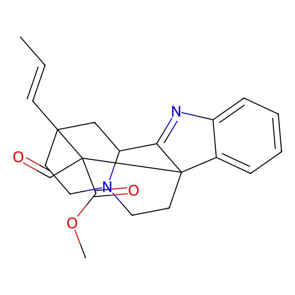 2D Structure of methyl (1R,10R,12S,18S)-18-formyl-12-[(Z)-prop-1-enyl]-8,15-diazapentacyclo[10.5.1.01,9.02,7.010,15]octadeca-2,4,6,8-tetraene-18-carboxylate