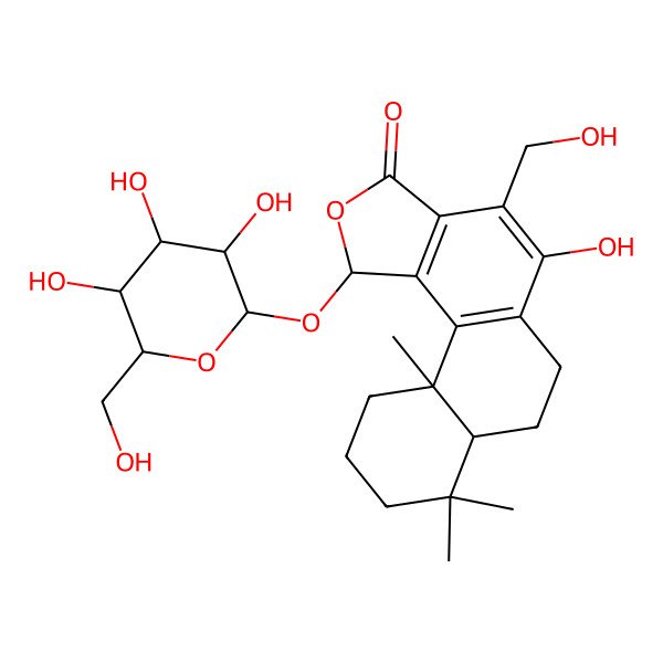2D Structure of (1S,7aS,11aS)-5-hydroxy-4-(hydroxymethyl)-8,8,11a-trimethyl-1-[(2S,3R,4S,5S,6R)-3,4,5-trihydroxy-6-(hydroxymethyl)oxan-2-yl]oxy-6,7,7a,9,10,11-hexahydro-1H-naphtho[1,2-e][2]benzofuran-3-one