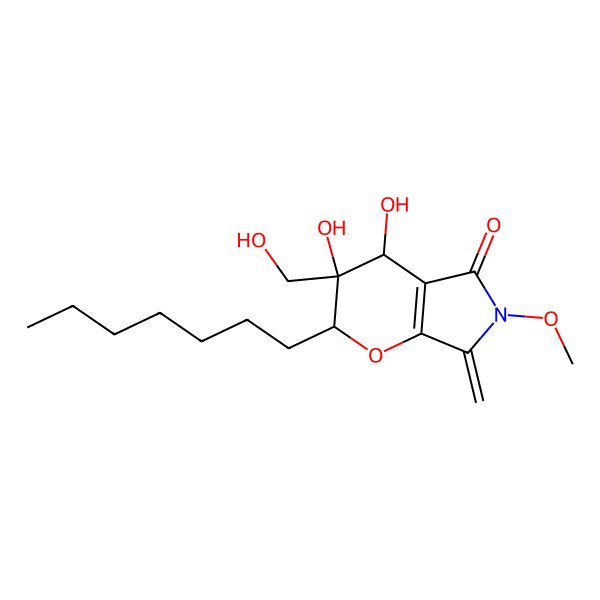 2D Structure of 2-Heptyl-3,4-dihydroxy-3-(hydroxymethyl)-6-methoxy-7-methylidene-2,4-dihydropyrano[2,3-c]pyrrol-5-one
