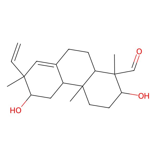 2D Structure of (1R,2R,4aS,4bR,6S,7S,10aS)-7-ethenyl-2,6-dihydroxy-1,4a,7-trimethyl-3,4,4b,5,6,9,10,10a-octahydro-2H-phenanthrene-1-carbaldehyde