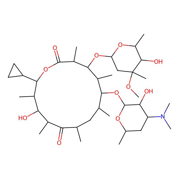 2D Structure of (3R,4S,5S,6S,7S,9R,11R,12S,13R,14R)-14-cyclopropyl-6-[(2S,3R,4S,6R)-4-(dimethylamino)-3-hydroxy-6-methyloxan-2-yl]oxy-12-hydroxy-4-[(2R,4R,5S,6S)-5-hydroxy-4-methoxy-4,6-dimethyloxan-2-yl]oxy-3,5,7,9,11,13-hexamethyl-oxacyclotetradecane-2,10-dione