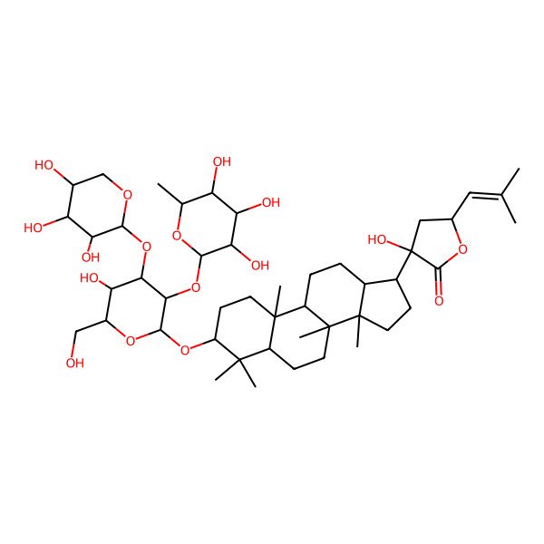 2D Structure of (3S,5S)-3-hydroxy-3-[(3S,5S,8R,9R,10R,13R,14R,17S)-3-[(2R,3R,4S,5R,6R)-5-hydroxy-6-(hydroxymethyl)-3-[(2S,3R,4R,5R,6S)-3,4,5-trihydroxy-6-methyloxan-2-yl]oxy-4-[(2S,3R,4S,5R)-3,4,5-trihydroxyoxan-2-yl]oxyoxan-2-yl]oxy-4,4,8,10,14-pentamethyl-2,3,5,6,7,9,11,12,13,15,16,17-dodecahydro-1H-cyclopenta[a]phenanthren-17-yl]-5-(2-methylprop-1-enyl)oxolan-2-one