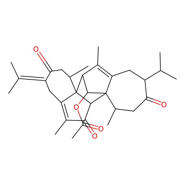 2D Structure of [(1R,2S,10R,11S,12R,16R,19S,20R)-4,10,13,19-tetramethyl-3,8,17-trioxo-16-propan-2-yl-7-propan-2-ylidene-20-pentacyclo[10.7.1.01,14.02,11.05,11]icosa-4,13-dienyl] acetate