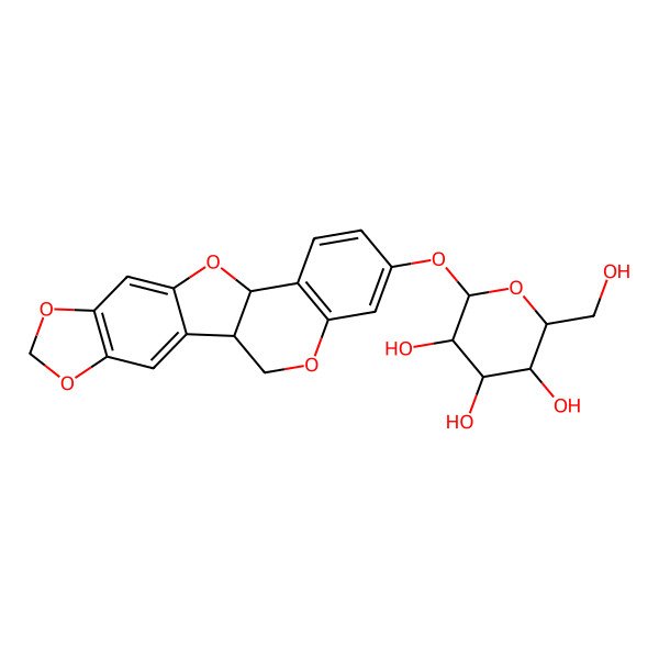 2D Structure of (2S,3R,4R,5S,6R)-2-(hydroxymethyl)-6-[[(1R,12R)-5,7,11,19-tetraoxapentacyclo[10.8.0.02,10.04,8.013,18]icosa-2,4(8),9,13(18),14,16-hexaen-16-yl]oxy]oxane-3,4,5-triol