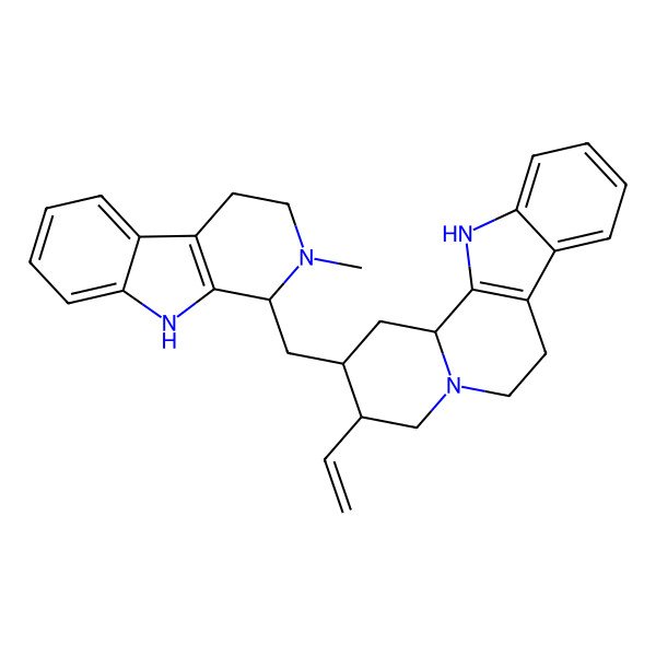 2D Structure of 3-Ethenyl-2-[(2-methyl-1,3,4,9-tetrahydropyrido[3,4-b]indol-1-yl)methyl]-1,2,3,4,6,7,12,12b-octahydroindolo[2,3-a]quinolizine