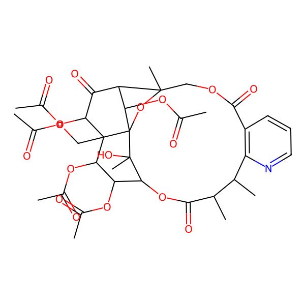 2D Structure of 8,11-Epoxy-9,12-ethano-11,15-methano-11H-[1,8]dioxacycloheptadecino[4,3-b]pyridine-5,17,22-trione, 10,13,14,21-tetrakis(acetyloxy)-12-[(acetyloxy)methyl]-7,8,9,10,12,13,14,15,18,19-decahydro-20-hydroxy-8,18,19,20-tetramethyl-