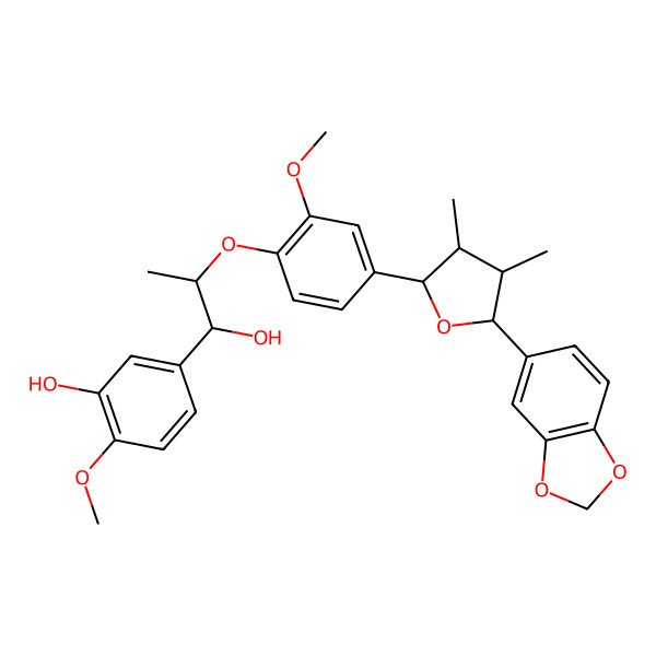 2D Structure of 5-[2-[4-[5-(1,3-Benzodioxol-5-yl)-3,4-dimethyloxolan-2-yl]-2-methoxyphenoxy]-1-hydroxypropyl]-2-methoxyphenol