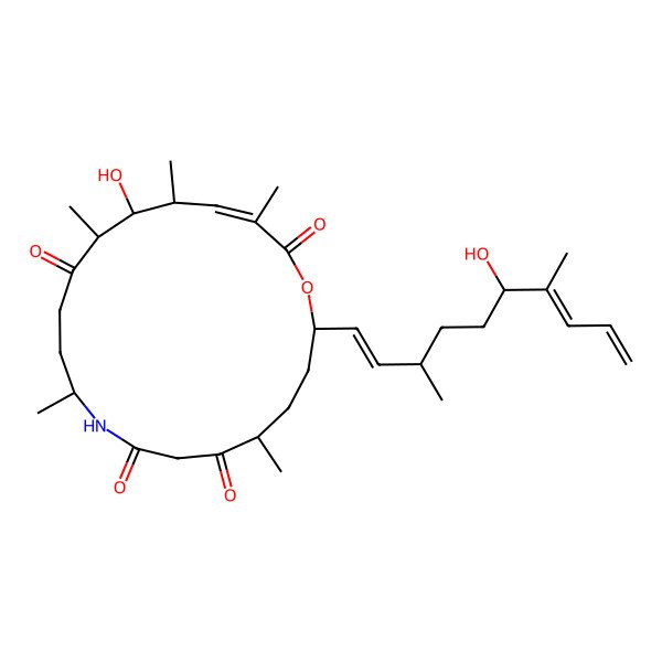 2D Structure of 15-Hydroxy-2-(6-hydroxy-3,7-dimethyldeca-1,7,9-trienyl)-5,10,14,16,18-pentamethyl-1-oxa-9-azacyclononadec-17-ene-6,8,13,19-tetrone