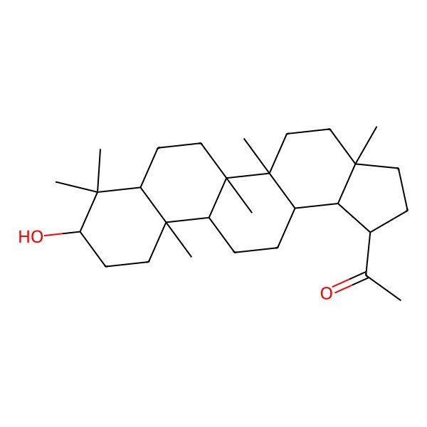 2D Structure of 1-[(1R,3aR,5aR,5bR,7aR,9R,11aR,11bR,13aR,13bS)-9-hydroxy-3a,5a,5b,8,8,11a-hexamethyl-1,2,3,4,5,6,7,7a,9,10,11,11b,12,13,13a,13b-hexadecahydrocyclopenta[a]chrysen-1-yl]ethanone