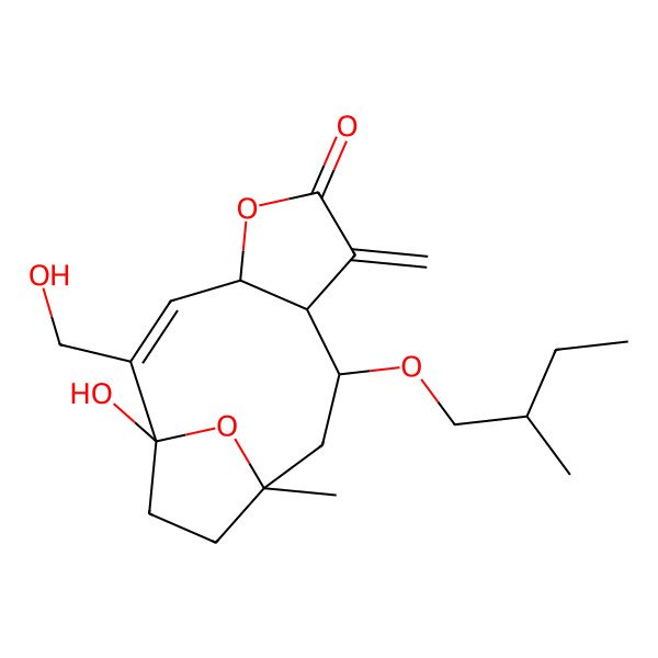 2D Structure of (1S,2Z,4R,8R,9S,11R)-1-hydroxy-2-(hydroxymethyl)-11-methyl-9-[(2S)-2-methylbutoxy]-7-methylidene-5,14-dioxatricyclo[9.2.1.04,8]tetradec-2-en-6-one