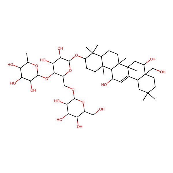 2D Structure of 2-[6-[[8,14-Dihydroxy-8a-(hydroxymethyl)-4,4,6a,6b,11,11,14b-heptamethyl-1,2,3,4a,5,6,7,8,9,10,12,12a,14,14a-tetradecahydropicen-3-yl]oxy]-4,5-dihydroxy-2-[[3,4,5-trihydroxy-6-(hydroxymethyl)oxan-2-yl]oxymethyl]oxan-3-yl]oxy-6-methyloxane-3,4,5-triol