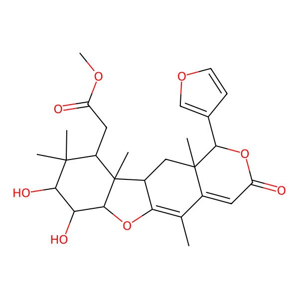 2D Structure of methyl 2-[(1R,6aR,7S,8S,10S,10aS,10bR,11aR)-1-(furan-3-yl)-7,8-dihydroxy-5,9,9,10a,11a-pentamethyl-3-oxo-6a,7,8,10,10b,11-hexahydro-1H-[1]benzofuro[2,3-g]isochromen-10-yl]acetate
