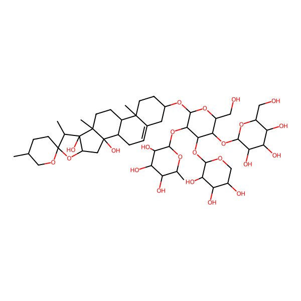 2D Structure of 2-[2-(2,8-Dihydroxy-5',7,9,13-tetramethylspiro[5-oxapentacyclo[10.8.0.02,9.04,8.013,18]icos-18-ene-6,2'-oxane]-16-yl)oxy-6-(hydroxymethyl)-5-[3,4,5-trihydroxy-6-(hydroxymethyl)oxan-2-yl]oxy-4-(3,4,5-trihydroxyoxan-2-yl)oxyoxan-3-yl]oxy-6-methyloxane-3,4,5-triol