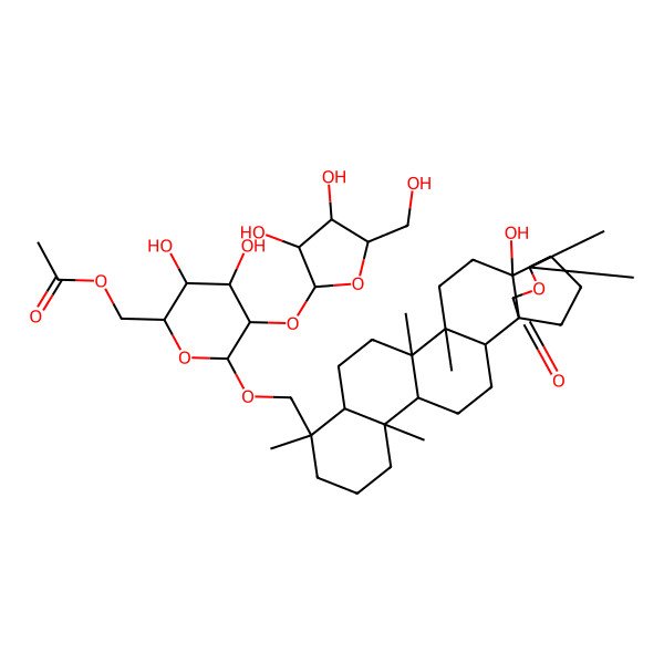 2D Structure of [(2R,3S,4S,5R,6R)-5-[(2S,3R,4R,5S)-3,4-dihydroxy-5-(hydroxymethyl)oxolan-2-yl]oxy-3,4-dihydroxy-6-[[(1S,2S,5R,6R,10S,11R,14R,15R,18R,19S)-18-hydroxy-6,10,14,15,20,20-hexamethyl-22-oxo-21-oxahexacyclo[17.3.2.01,18.02,15.05,14.06,11]tetracosan-10-yl]methoxy]oxan-2-yl]methyl acetate