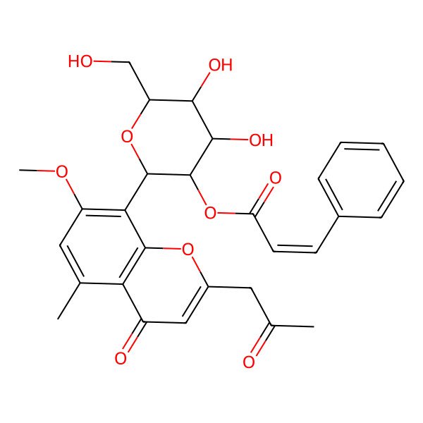 2D Structure of [4,5-Dihydroxy-6-(hydroxymethyl)-2-[7-methoxy-5-methyl-4-oxo-2-(2-oxopropyl)chromen-8-yl]oxan-3-yl] 3-phenylprop-2-enoate