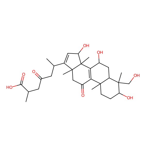 2D Structure of 2-Methyl-4-oxo-6-[3,7,15-trihydroxy-4-(hydroxymethyl)-4,10,13,14-tetramethyl-11-oxo-1,2,3,5,6,7,12,15-octahydrocyclopenta[a]phenanthren-17-yl]heptanoic acid