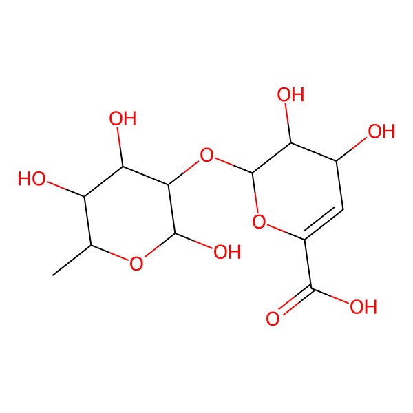 2D Structure of (2R,3S,4S)-3,4-dihydroxy-2-[(2S,3S,4S,5R,6S)-2,4,5-trihydroxy-6-methyloxan-3-yl]oxy-3,4-dihydro-2H-pyran-6-carboxylic acid