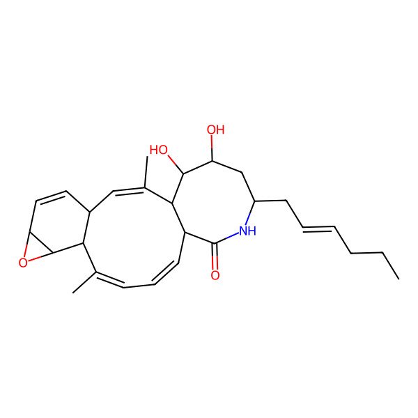 2D Structure of (1S,2E,4R,7R,9S,10S,11E,13Z,15S,21S)-18-[(E)-hex-2-enyl]-20,21-dihydroxy-2,11-dimethyl-8-oxa-17-azatetracyclo[13.6.0.04,10.07,9]henicosa-2,5,11,13-tetraen-16-one