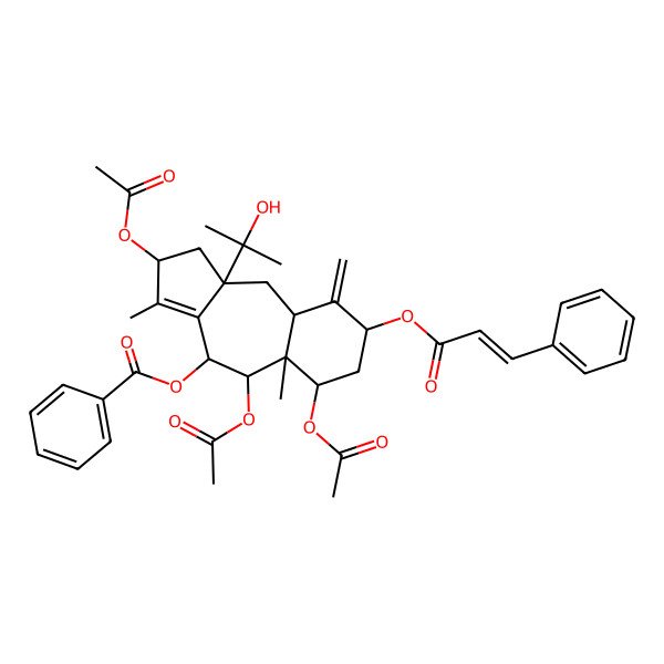 2D Structure of [(4R,5R,5aS,6S,8S,9aR,10aS)-2,5,6-triacetyloxy-10a-(2-hydroxypropan-2-yl)-3,5a-dimethyl-9-methylidene-8-[(E)-3-phenylprop-2-enoyl]oxy-2,4,5,6,7,8,9a,10-octahydro-1H-benzo[g]azulen-4-yl] benzoate