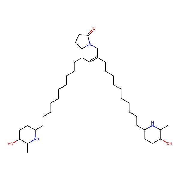 2D Structure of 6,8-bis[10-(5-hydroxy-6-methylpiperidin-2-yl)decyl]-2,5,8,8a-tetrahydro-1H-indolizin-3-one
