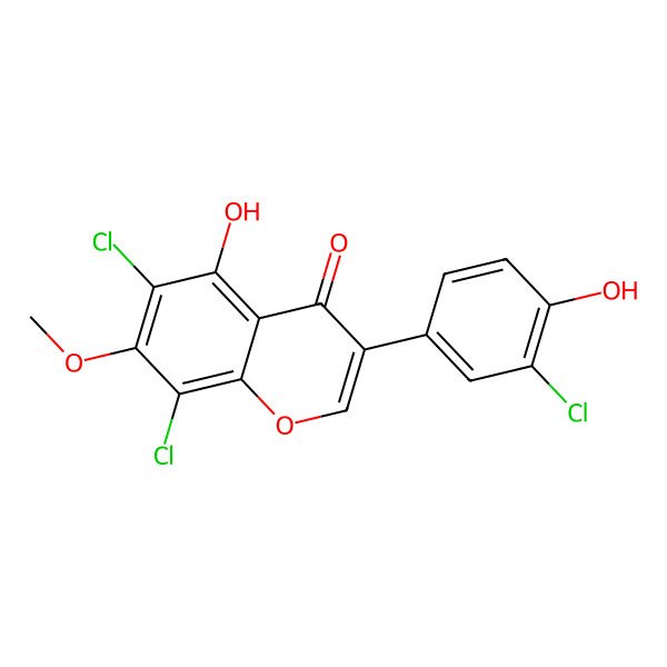 2D Structure of 6,8-Dichloro-3-(3-chloro-4-hydroxyphenyl)-5-hydroxy-7-methoxychromen-4-one