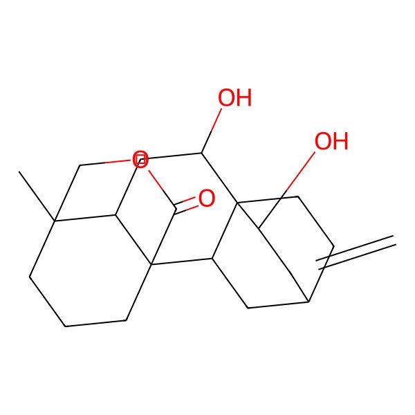 2D Structure of 6,8-Dihydroxy-11-methyl-5-methylidene-13-oxapentacyclo[9.3.3.24,7.01,10.02,7]nonadecan-14-one