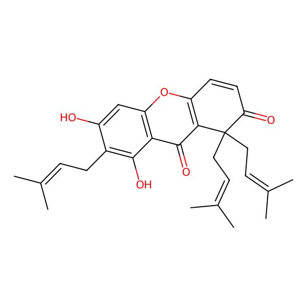 2D Structure of 6,8-Dihydroxy-1,1,7-tris(3-methylbut-2-enyl)xanthene-2,9-dione 2D Structure of 6,8-Dihydroxy-1,1,7-tris(3-methylbut-2-enyl)xanthene-2,9-dione