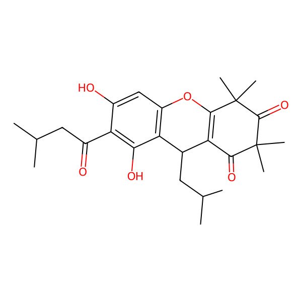 2D Structure of 6,8-Dihydroxy-2,2,4,4-tetramethyl-7-(3-methylbutanoyl)-9-(2-methylpropyl)-9H-xanthene-1,3-dione