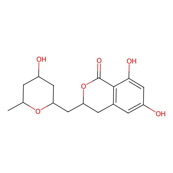 2D Structure of 6,8-Dihydroxy-3-[(4-hydroxy-6-methyloxan-2-yl)methyl]-3,4-dihydroisochromen-1-one