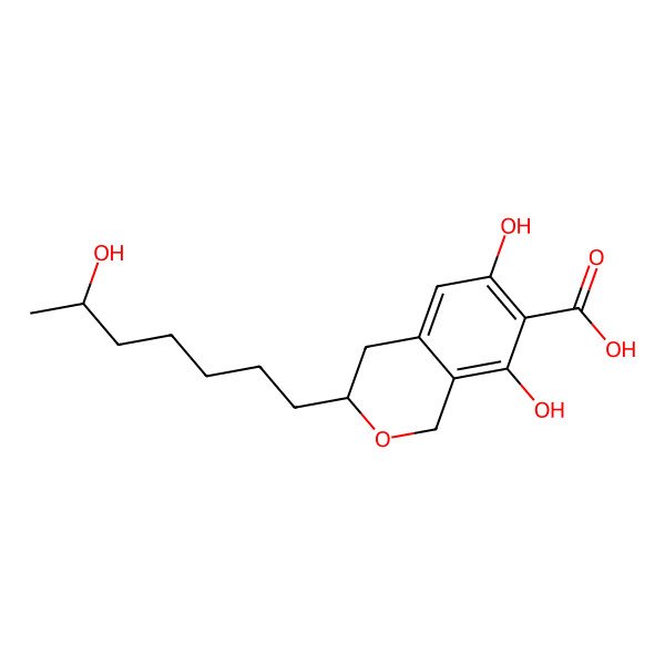 2D Structure of 6,8-dihydroxy-3-(6-hydroxyheptyl)-3,4-dihydro-1H-isochromene-7-carboxylic acid