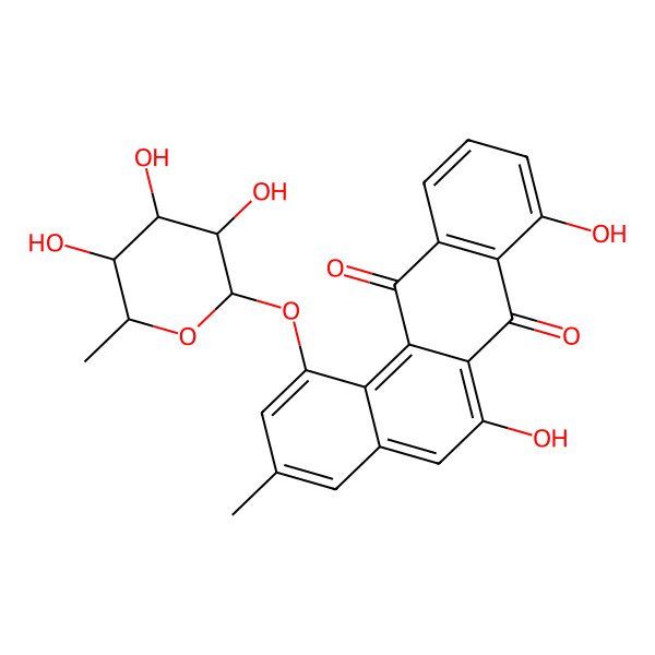 2D Structure of 6,8-Dihydroxy-3-methyl-1-(3,4,5-trihydroxy-6-methyloxan-2-yl)oxybenzo[a]anthracene-7,12-dione