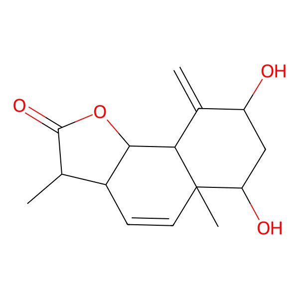 2D Structure of 6,8-dihydroxy-3,5a-dimethyl-9-methylidene-3a,6,7,8,9a,9b-hexahydro-3H-benzo[g][1]benzofuran-2-one